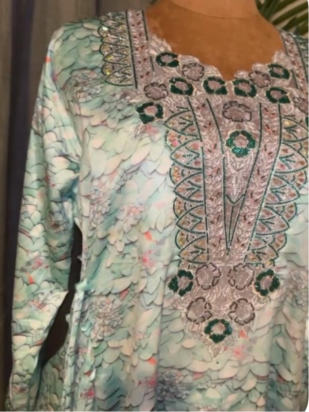 Embroidered Mint Green Women's Dress.